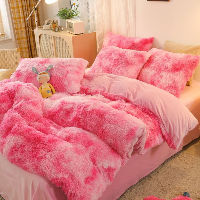 Housse de Couette à Poils Longs en Peluche 200*230 Ultra Douce en Velours Cristal Housse de Couette en Flanelle épaisse Style29