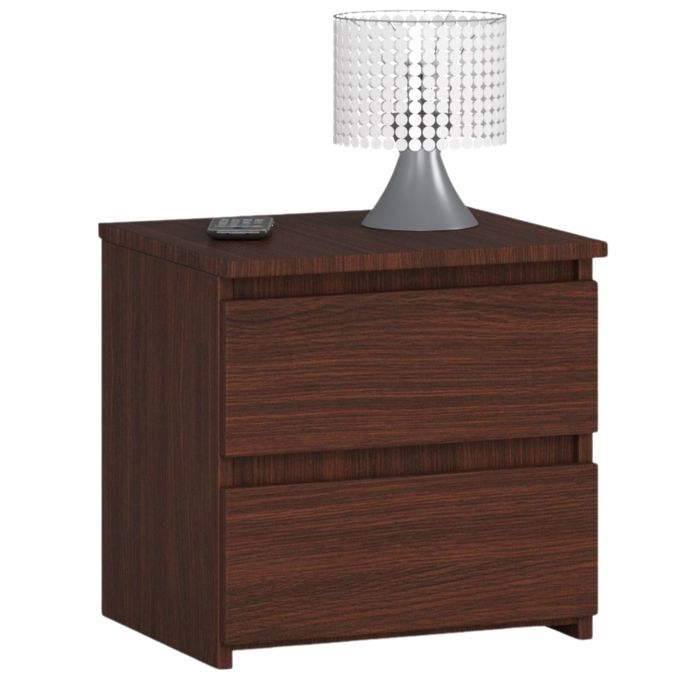 Table de chevet 2 tiroirs - Dimensions 40x35x40 cm - Table de nuit style moderne - Meuble dappoint chambre - Wengé