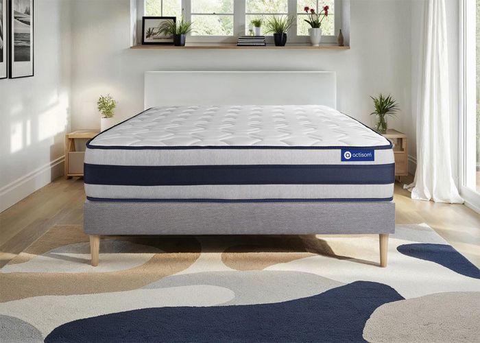Ensemble Matelas Sommier 140x210 cm - Actiflex Ergo - Sommier Kit Gris