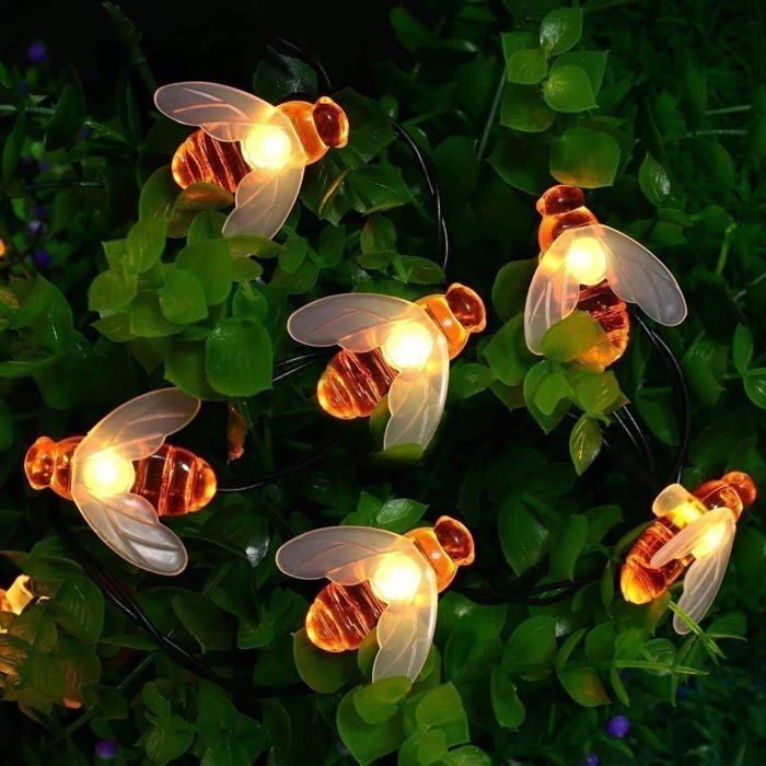 Guirlande lumineuse solaire 50 LED mignonnes en forme dabeille 7 m/24 pi 8 modes guirlande lumineuse décorative étanche pour