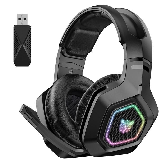 Casque Gaming Sans Fil Pour PS5/PC/Switch - Micro Anti-Bruit, Son Surround 7.1, Autonomie 40h - Noir Rouge
