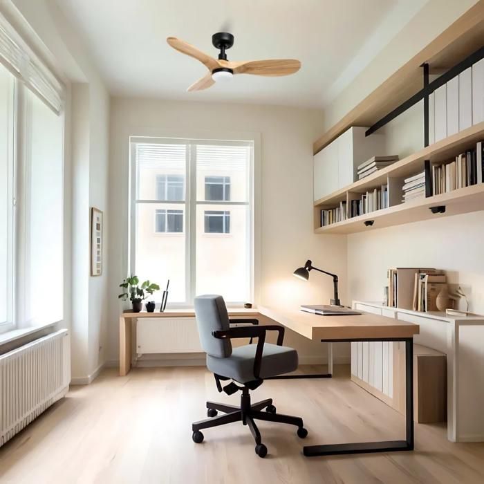 Ventilateur ROWIND noir/chêne avec lumière Ø90 - Ventyly