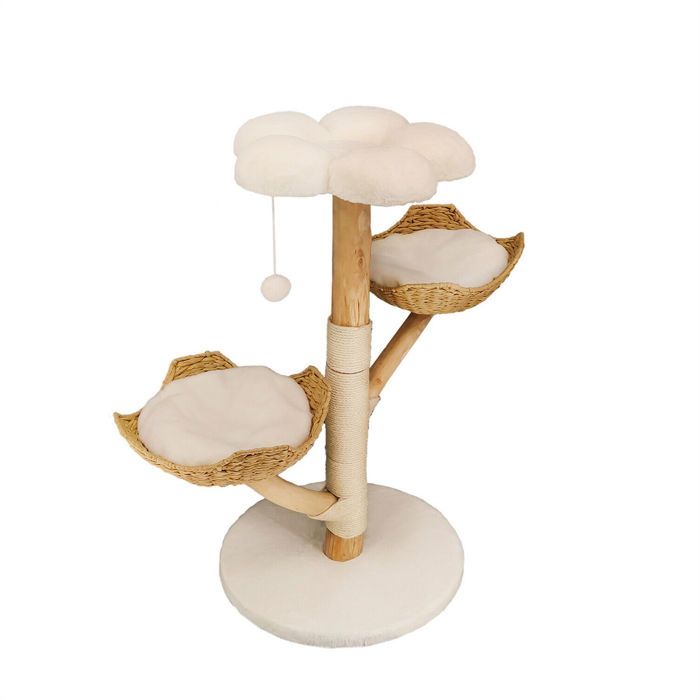 Comparer les prix de Arbre à Chat à 3 Niveaux de 111 cm - BingoPaw - Centre dactivités pour Chats avec Griffoir en Sisal - Matelas de Couchage Amovible
