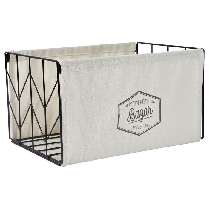 Bac de Rangement Pliable en Métal Noir et Tissu Blanc 38x28cm - LOUANE ...