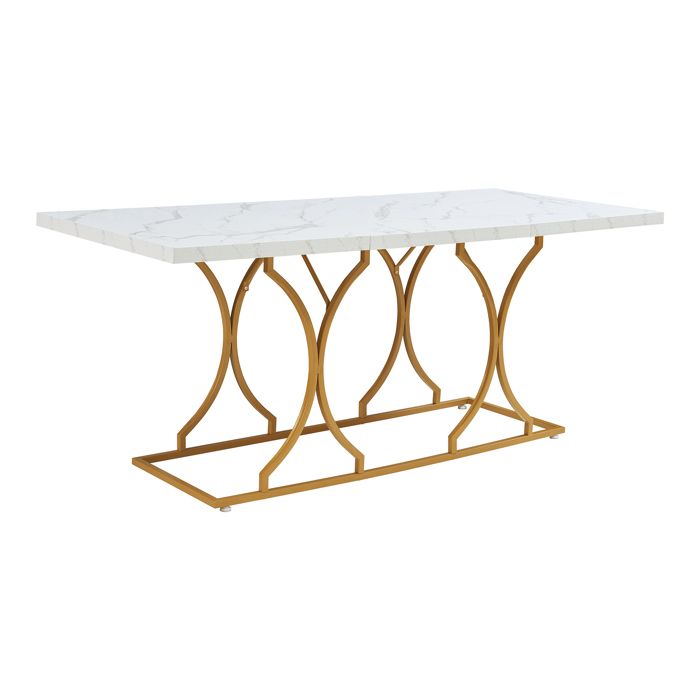 Table à manger Figa pour 6 personnes effet marbre blanc / doré