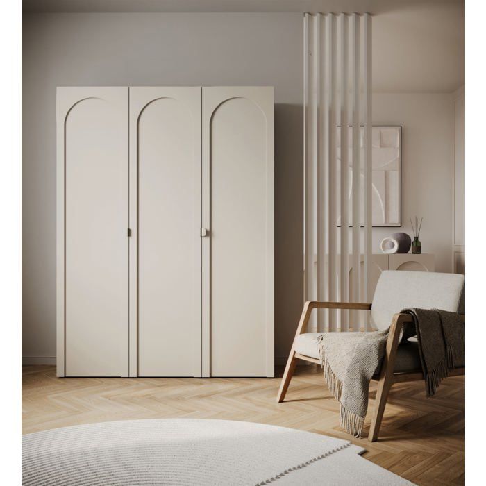 Armoire 3 portes à façades cintrées – Arkadia – 150 cm – gris cachemire