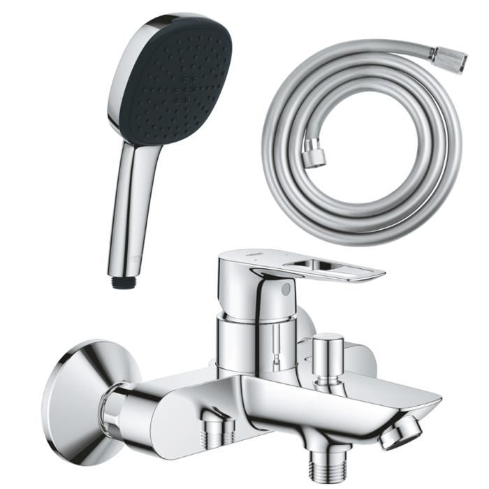 Grohe Pack mitigeur mécanique bain douche Start Loop chromé + Douchette 2 jets Vitalio Comf.110 et flexible
