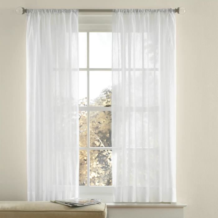 2pcs Rideaux Voilage 150x215cm Voilage Blanc semi-transparent Rideaux Passe Tringle de Porte pour Chambre Salon - Design Moderne