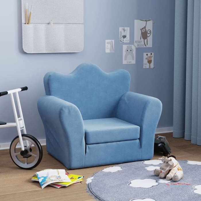 Canapé-lit Enfants - vidaXL - Bleu - Peluche Douce - Housse Amovible