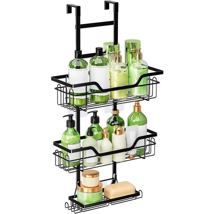 Etagere Douche à SuspendrePorte Savon Douche sans PerçageSupport gel Fouche Salle de Bainavec Crochet Acier inoxydableNoir