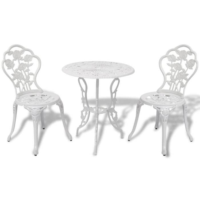 Ensemble de bistro en aluminium - BURKE - 3 pièces - Blanc - Aluminium coulé - Fonte - 59x59x62 cm table