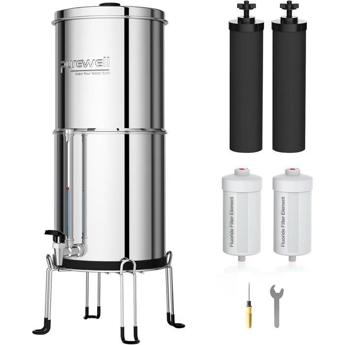 Filtre à Eau Purewell 85L - Acier Inox 304 + 4 Filtres - Élimine 99% Contaminants