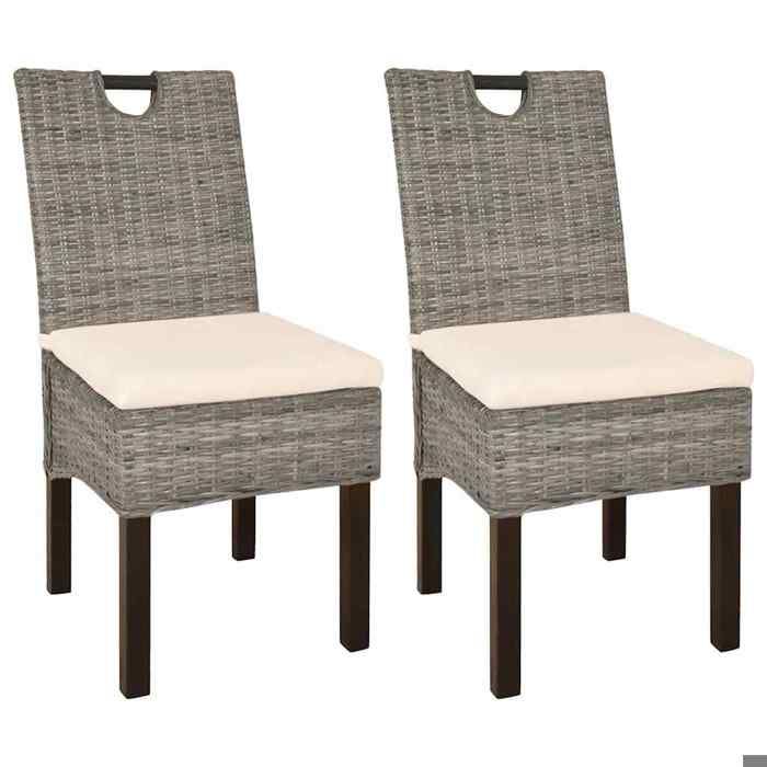 SALE 2026 Chaise de cuisine Brun - Chaises à manger lot de 2 rotin Kubu bois de manguier PRO498977639