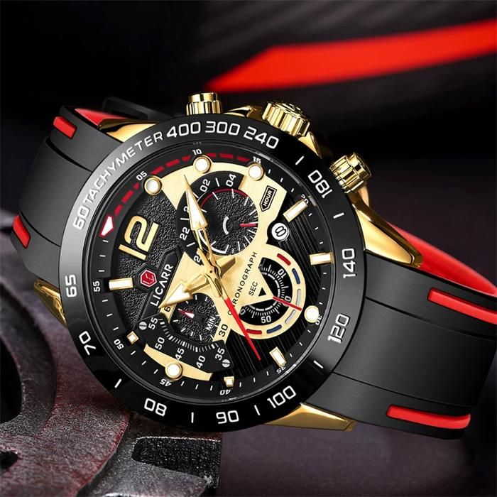 LICARR - Homme Sport Montres Mode 24 heures Chronographe Bracelet en silicone Lumineux entreprise à quartz homme Montre
