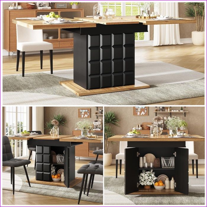 Tables à manger - Extensible 110-140x80cm - Économe en espace pour 4-6 personnes - Noir/Naturel