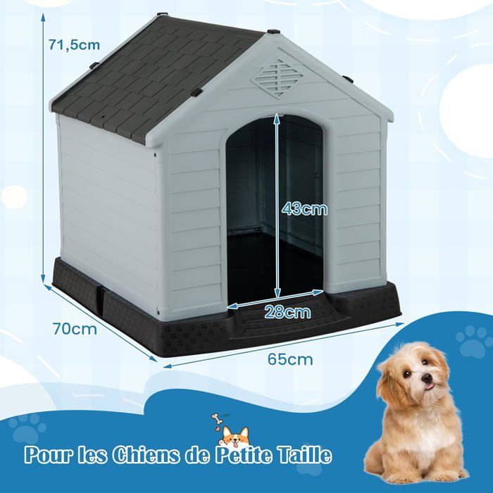 GIANTEX Niche pour Chien en Plastique avec Trous de Ventilation et Plancher Surélevé Toit Étanche(S Gris)