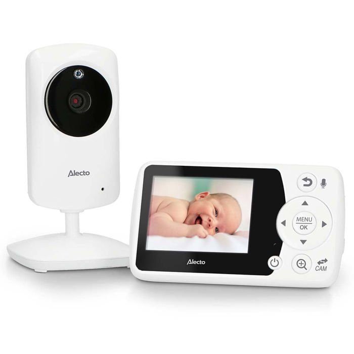 Alecto DVM64 - Babyphone avec caméra et écran couleur de 24 pouces fonction interphone et affichage de la température - Blanc