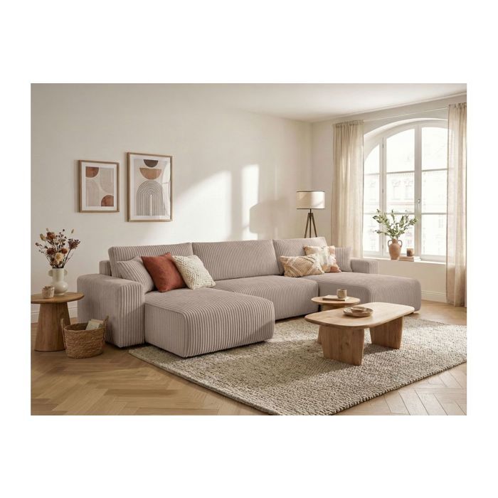Canapé panoramique convertible 6p ALYA velours cotelé épais Taupe Canapé panoramique convertible 6p ALYA velours cotelé épais Taupe