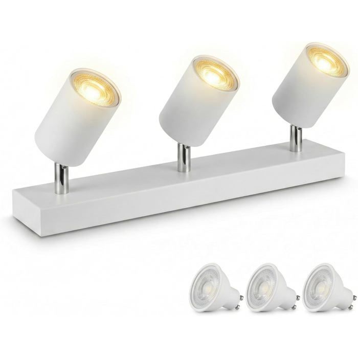 Plafonnier spot barre rectangulaire - ESTAMPILLE - 3 têtes orientables - Ampoules LED GU10 incluses - 3000K Blanc chaud