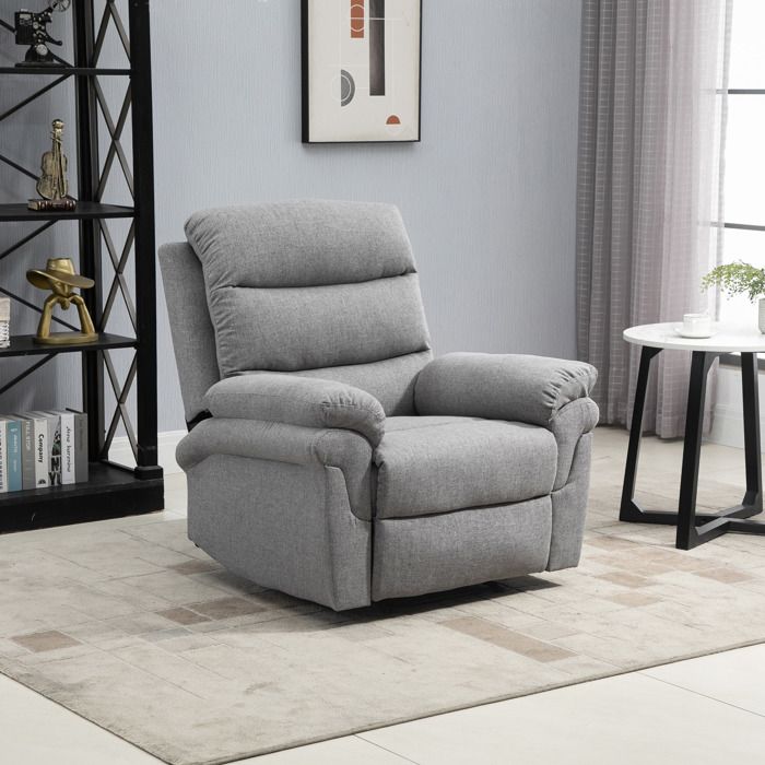 Fauteuil de relaxation inclinable - AKOZON - 7587 - Dossier 165° - Repose-pieds réglable manuel - Tissu lin gris clair