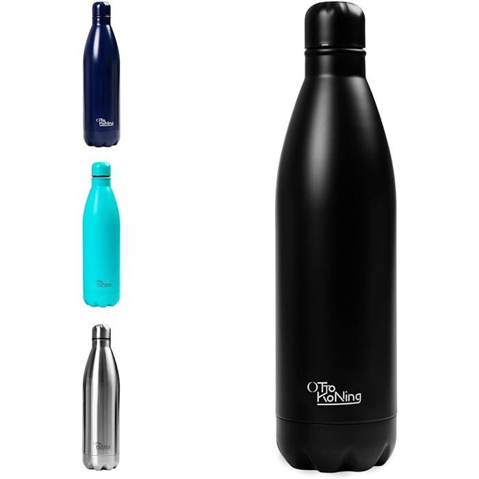 Gourde Isotherme 1L Inox - Bouteille Eau Sport Thermos Café et Thé Maintien Chaud 12h Froid 24h - Design 1000 ml Noir NOIR GOURDE