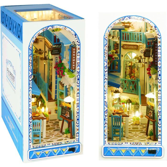 Kit Book Nook Cuteefun Vent de Mer - Maison miniature DIY insert détagère lumineux