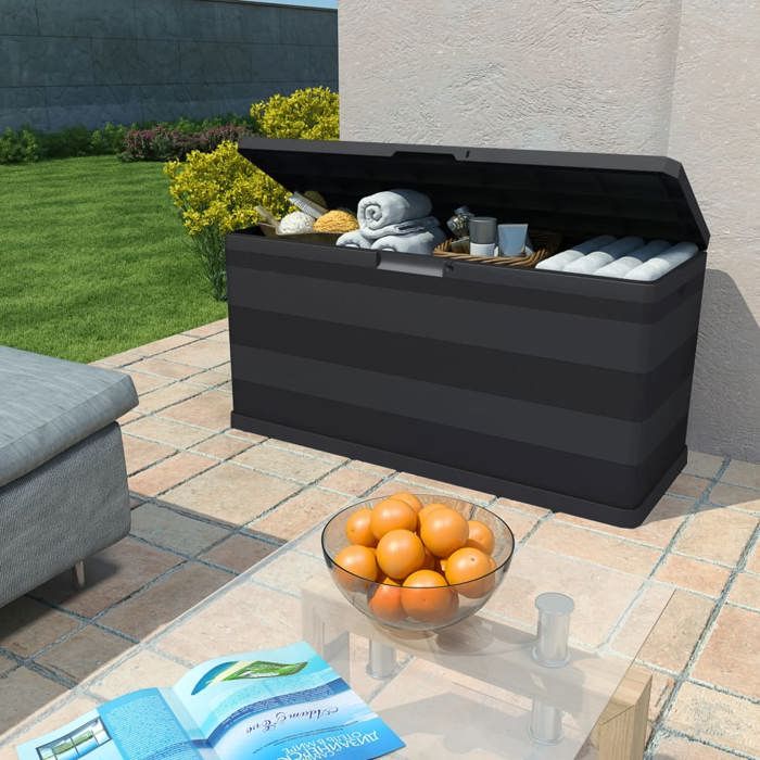 Noir Boîte de rangement de jardin - Pour terrasse - Coffre de Stockage - noir 117x45x56 cm LH4586691