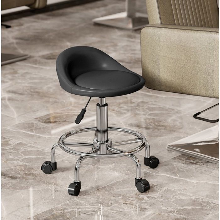 Tabouret à roulettes hauteur réglable avec dossier et repose-pieds - BEAUNIV - pivotant 360° simili cuir noir