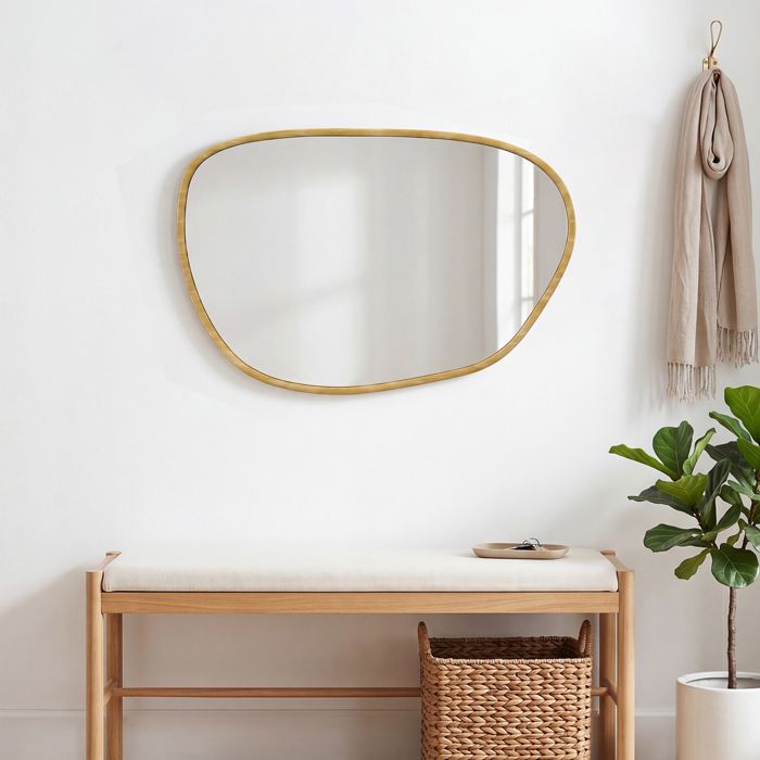 Miroir mural miroir décoratif asymétrique 90x60cm en verre trempé pour salle de bain chambre salon couloir naturel