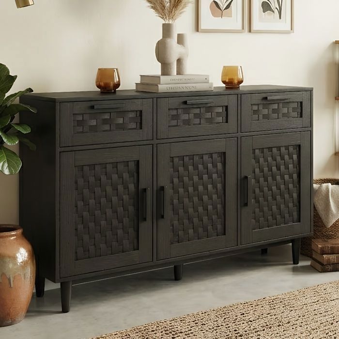 Buffet 108x40x80cm - Rangement intelligent - Style naturel - Facile à nettoyer - Durable - PVC/Bois Noir