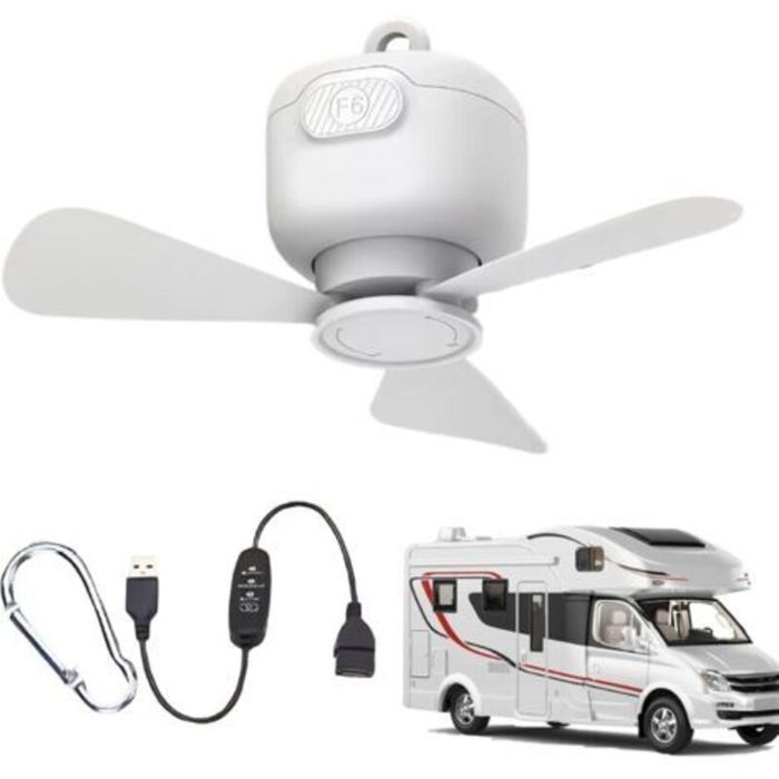 Ventilateur de plafond portable USB 3 vitesses – Idéal pour tente camping-car terrasse et extérieur