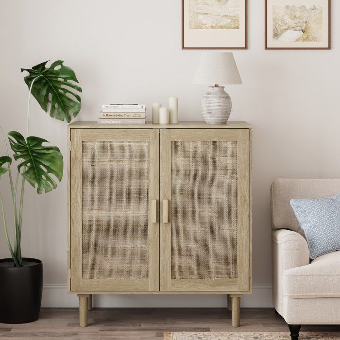 Buffet de rangement 80x40x88 cm 2 portes et étagère ouverte style scandinave salon entrée MDF poignée bois naturel
