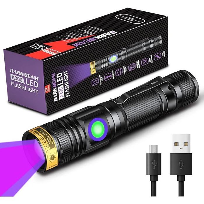 Lampe Torche UV Lamp Lumière Noire 395nm rechargeable Lampe de Wood Ultraviolette Portable Mini LED avec clip Détecteur durine