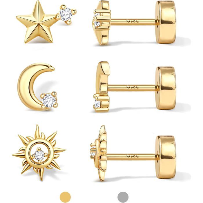 3 Paires Boucles DOreilles Argent 925 Pour Femme Homme Hypoallergénique Boucles DOreilles Or 14 Carats Petites Boucle DOr[PP68]