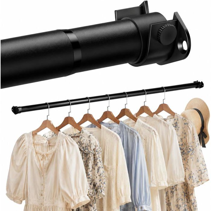 Porte-manteaux mural extensible en métal - 40-130 cm - tube 33 mm - capacité 25 kg - finition noire