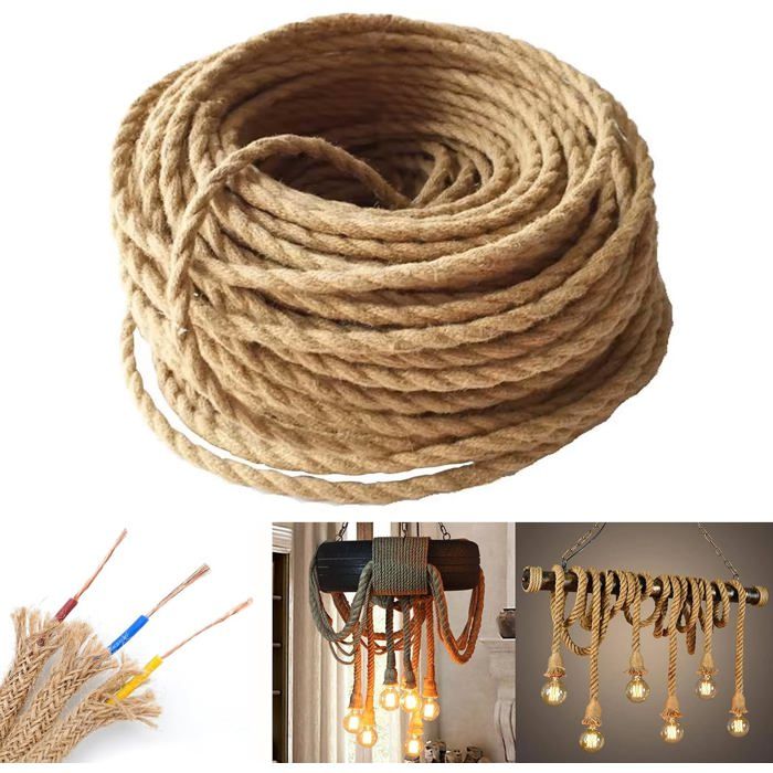 Câble électrique textile tressé rétro - 3 x 0.75 mm² 3 conducteurs 5 m isolation PVC pour luminaire DIY intérieur
