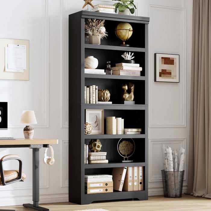 Bibliothèque campagne 6 niveaux 75 L315 noire étagères réglables antidérapante salon chambre