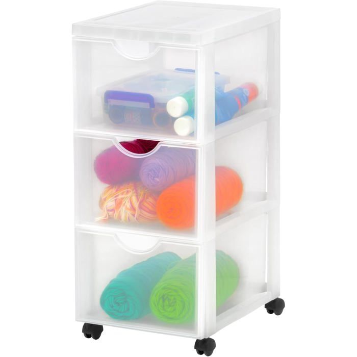 Tour de Rangement à Roulettes 3 Grands Tiroirs Plastique Blanc Ouverture Facile Meuble Chambre Salle de Bain Bureau Sans BPA