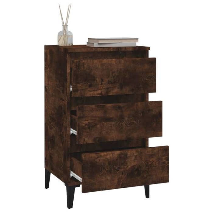 Cabinet de Lit Moderne Brun Table de chevet/nuit avec rangement chêne fumé 40x35x70 cm bois dingénierie CC3332