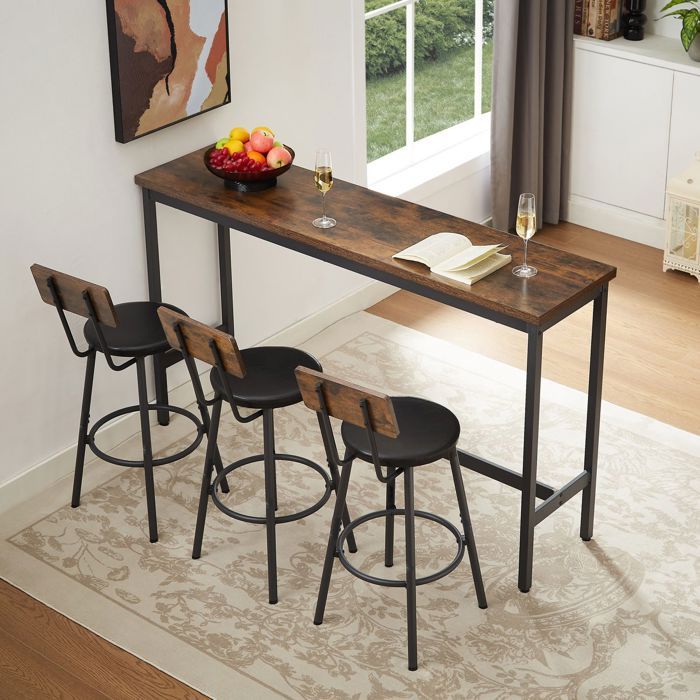 Ensemble bar - WESTYLE - 3 tabourets rembourrés - PU - Industriel - Brun rustique/Noir - 160x40x94.5 cm