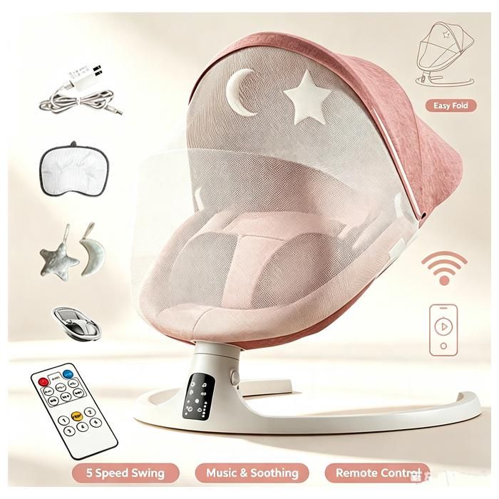 Balancelle Bébé Électrique 3 en 1 - balancoire bebe 5 vitesses -3 minuteries -Bluetooth -Télécommande -Ceinture sécurité -Max 12kg