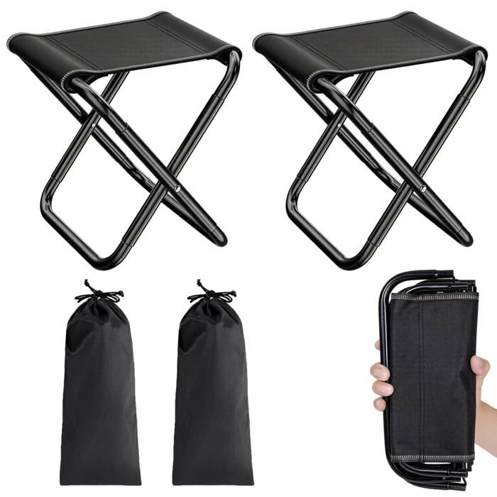 Tabouret de camping pliant - GRANDSALEY - Lot de 2 - Structure acier carbone - Assise Oxford hydrofuge - Compact pliable