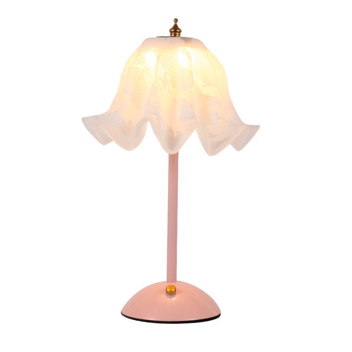 Lampe de chevet en verre dépoli rose forme fleur rechargeable commande tactile veilleuse décorative pour chambre