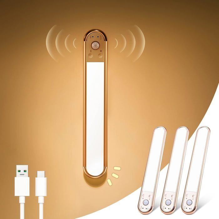Lampe LED sans fil rechargeable avec détecteur de mouvement 70 LED 3 couleurs éclairage intérieur