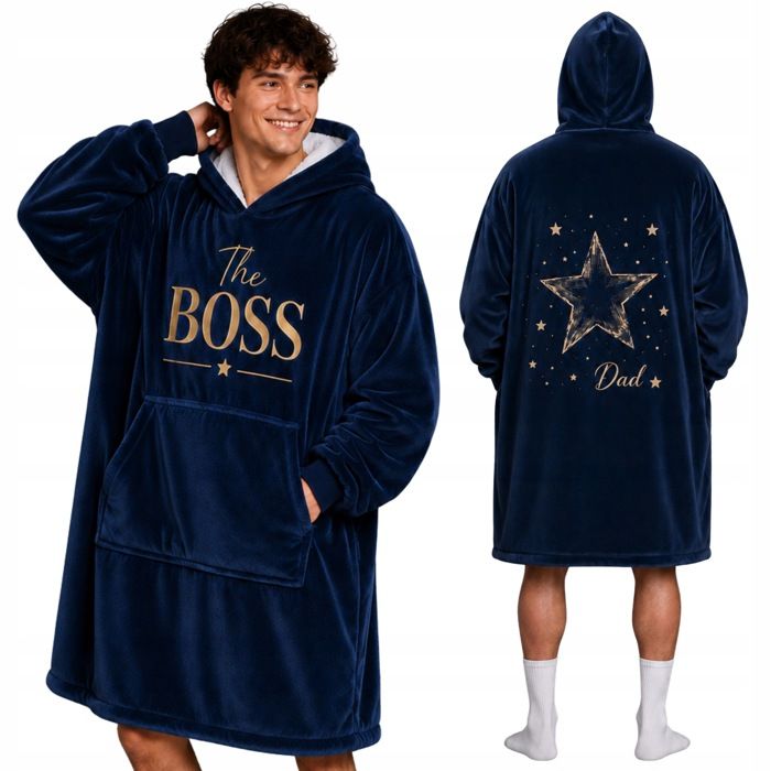 Couverture Plaid Sweat oversize motif The Boss homme sherpa polaire capuche poche taille unique XXL Couverture Plaid Sweat oversize motif The Boss homme sherpa polaire capuche poche taille unique XXL