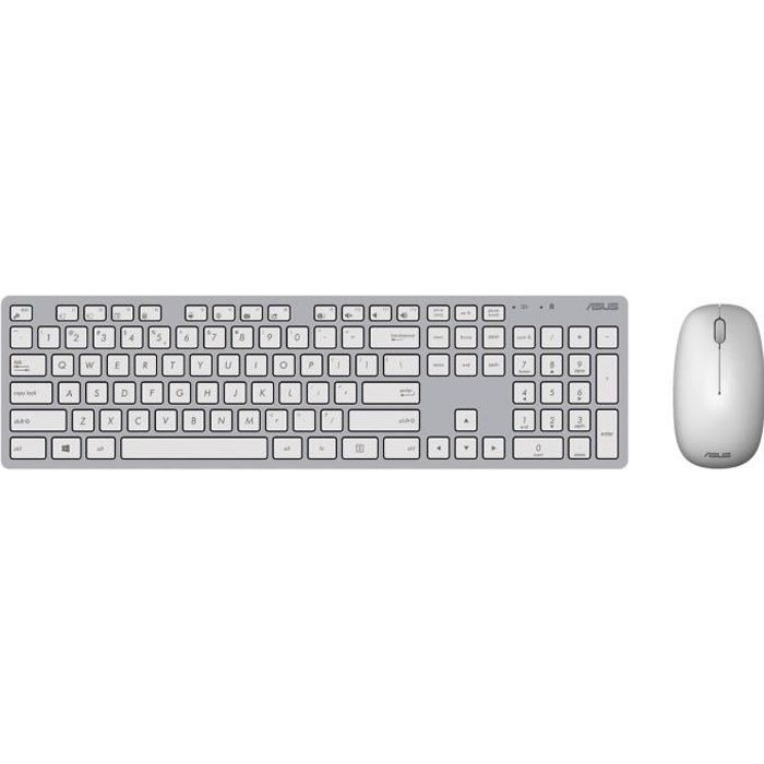 Clavier et souris sans fil ASUS W5000 – Gris et blanc – AZERTY – 24 GHz – Interrupteurs à dôme en caoutchouc