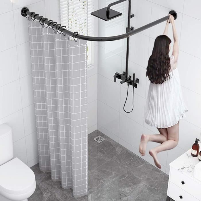 Etagère de salle de bains Erica Barre Extensible 210-270cm Revêtement PVC Argent 100% antirouille avec 4 étagères Blanc 