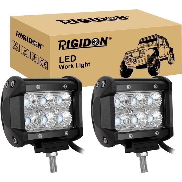  RIGIDON 4 Pcs Phare de Travail led, 3.3 pouces 48W mini  Projecteur lumière 12V 24V carré feux de travail led Étanche pour 4x4  Offroad Voiture Camion Tracteur SUV, 6000K Spot