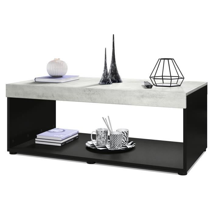 Vladon Table basse de salon Pure avec deux grandes étagères corps en noir mat - plateau et bordures en Aspect Béton Oxyde Vladon Table basse de salon Pure avec deux grandes étagères corps en noir mat - plateau et bordures en Aspect Béton Oxyde