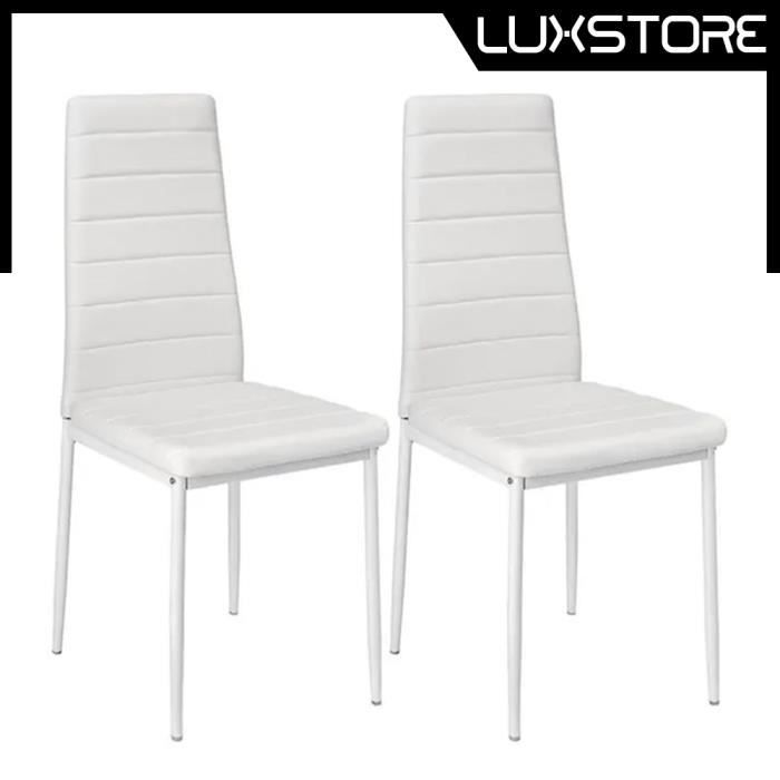 Chaises de salle à manger en simili Blanc - LUXS - Lot de 2 - Hauteur 45 cm - Dossier 53 cm - Siège 39x40 cm